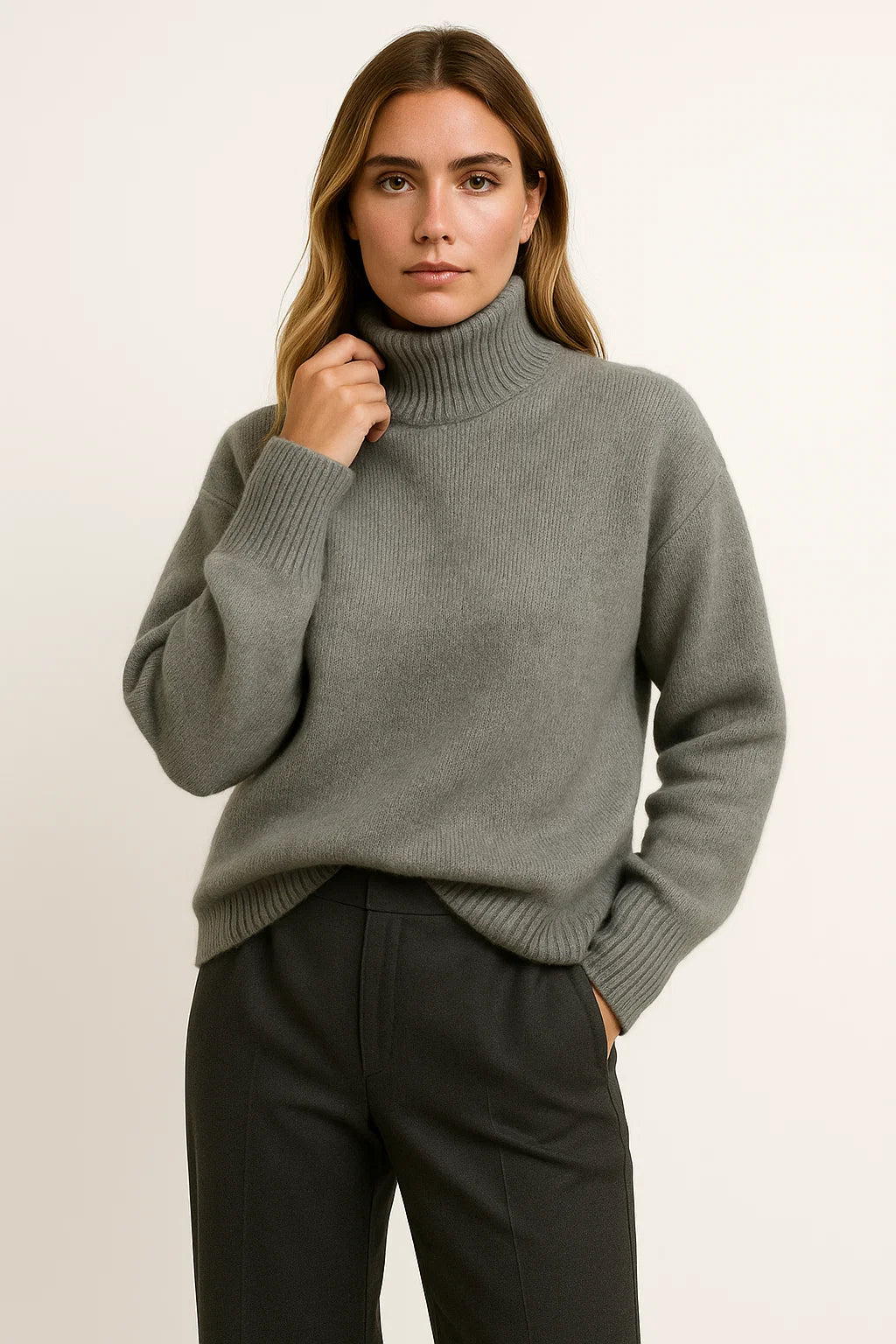 Womens Oversized Sweater Vegan Cashmere Turtleneck Elegant Casual Style 3