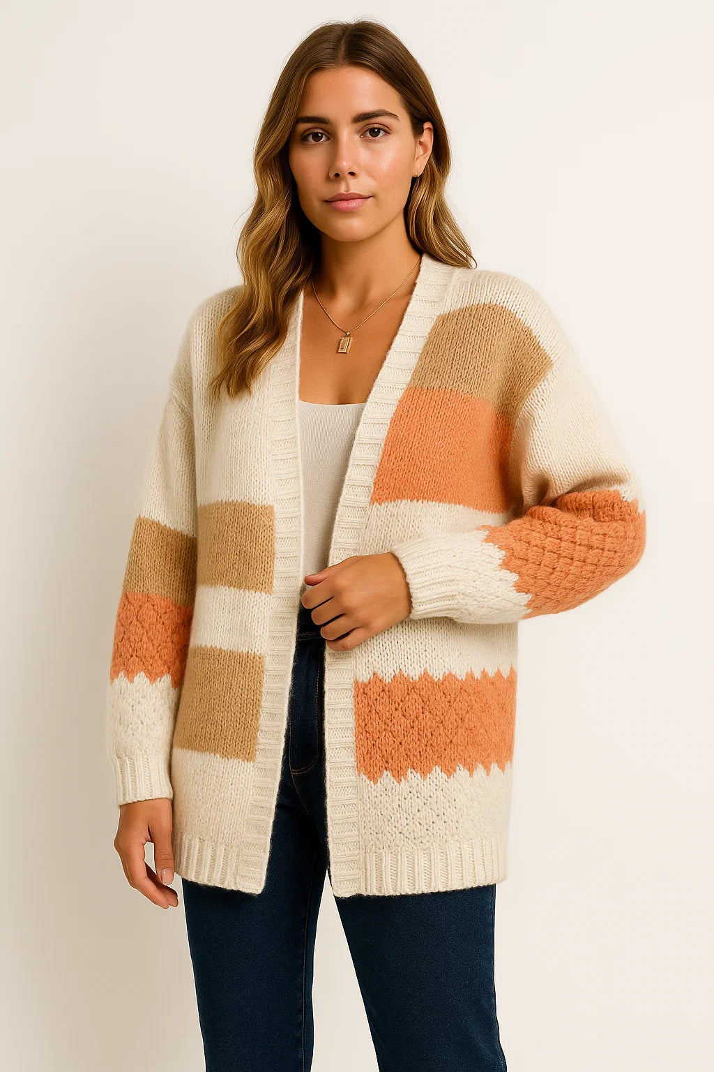 Womens Long Cardigan Striped Cozy Knit Lightweight Fall Layering 2