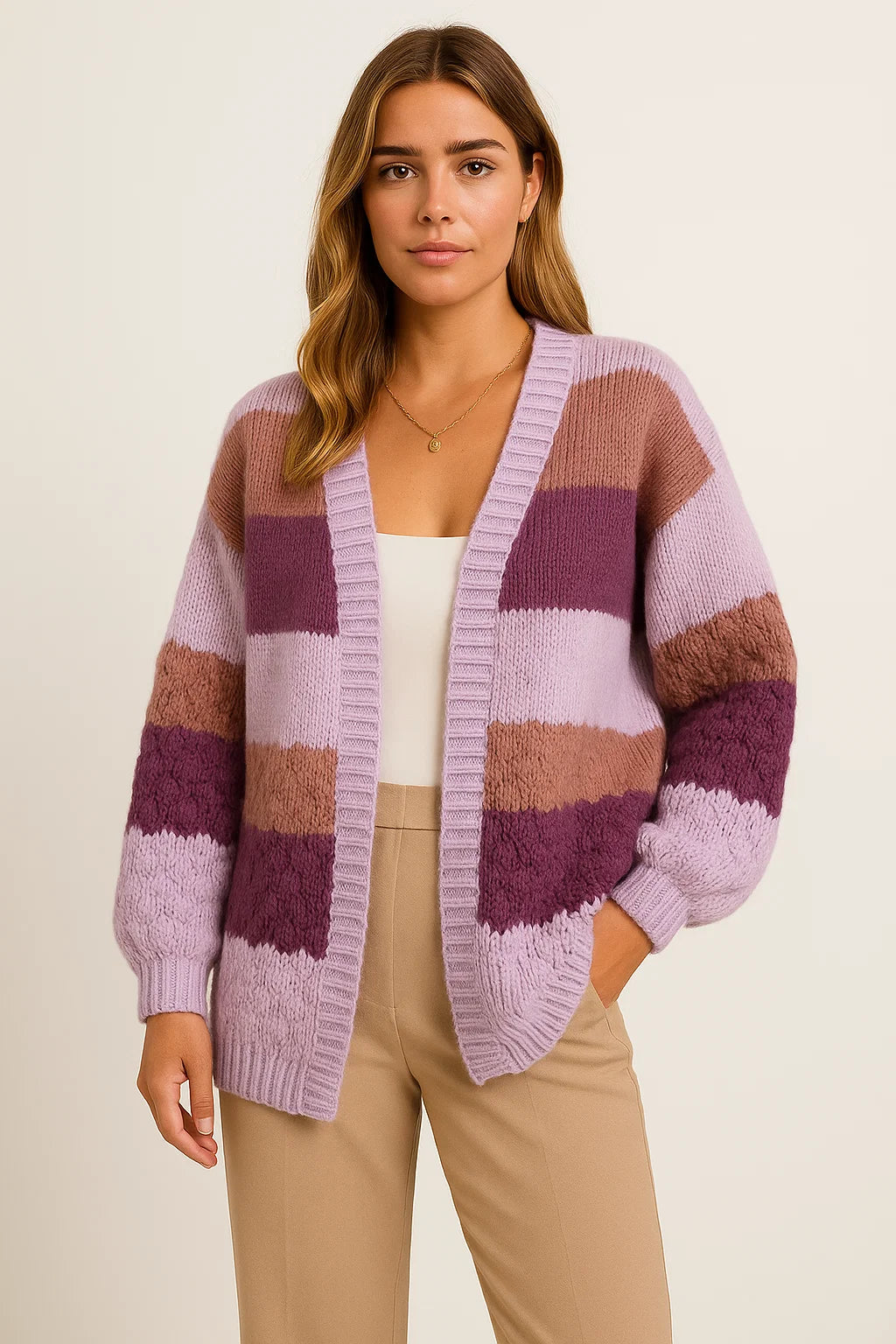Womens Long Cardigan Striped Cozy Knit Lightweight Fall Layering 3
