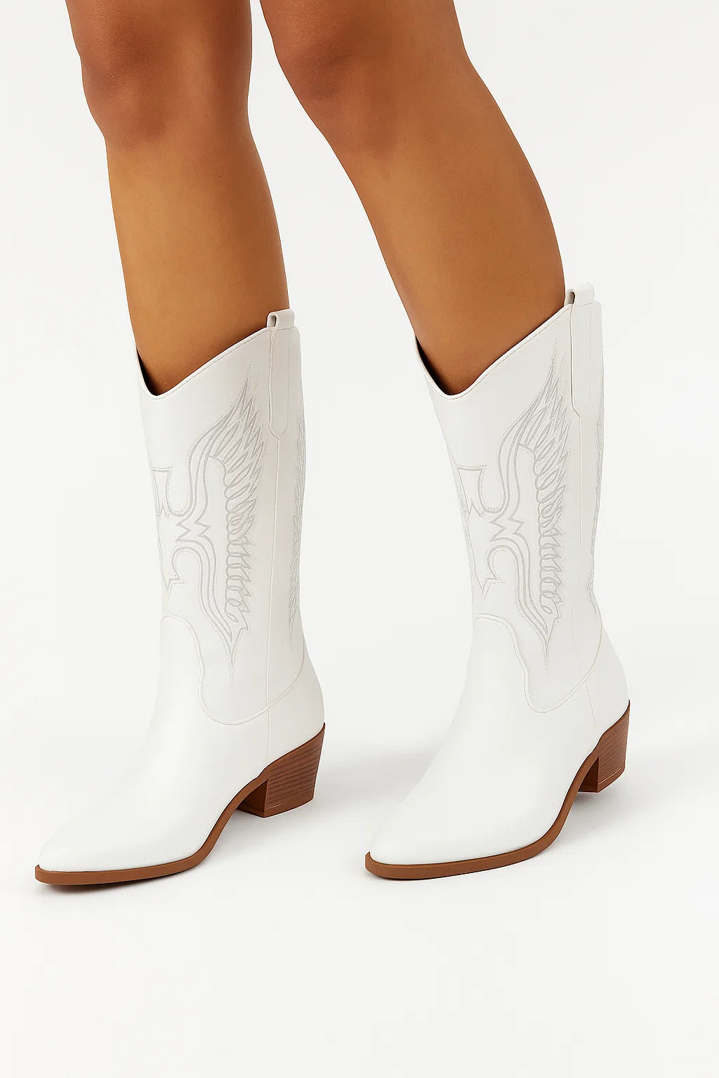 Womens Cowboy Boots Imitation Suede Block Heel Round Toe Western Boots 2