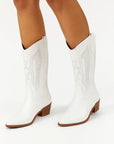 Womens Cowboy Boots Imitation Suede Block Heel Round Toe Western Boots 2