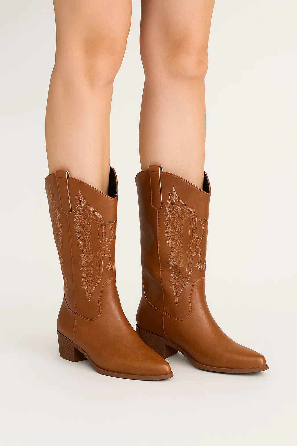 Womens Cowboy Boots Imitation Suede Block Heel Round Toe Western Boots 3