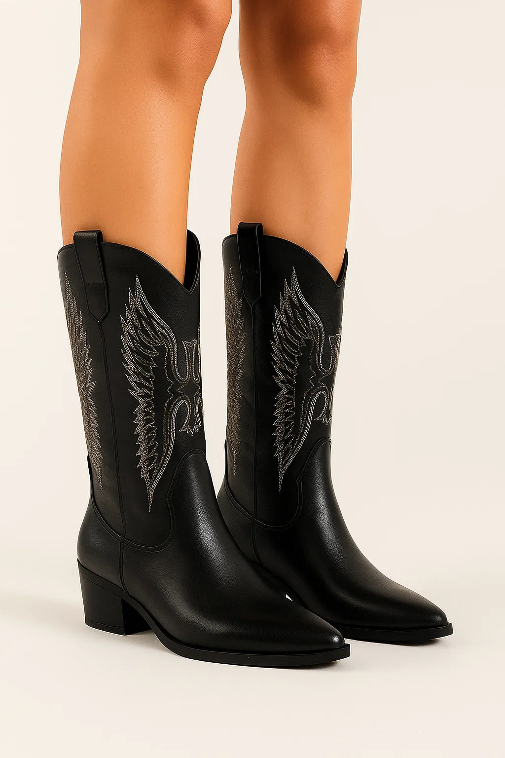 Womens Cowboy Boots Imitation Suede Block Heel Round Toe Western Boots 1