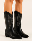 Womens Cowboy Boots Imitation Suede Block Heel Round Toe Western Boots 1