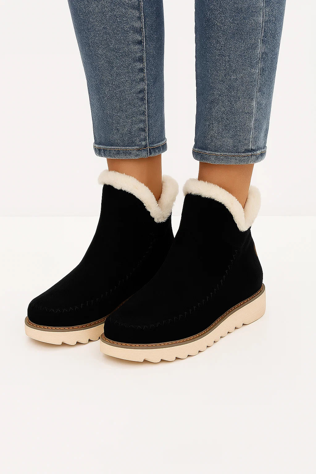 Womens Black Ankle Boots Microfiber Slip-On Flat Sole Winter-Friendly 1