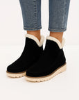 Womens Black Ankle Boots Microfiber Slip-On Flat Sole Winter-Friendly 1