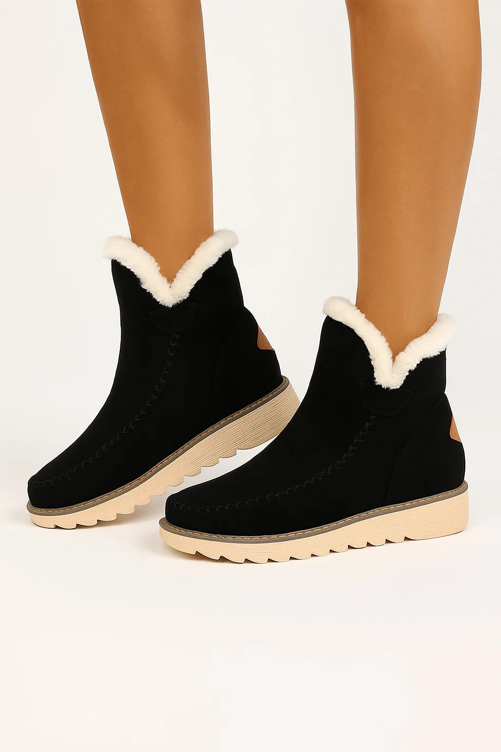 Womens Black Ankle Boots Microfiber Slip-On Flat Sole Winter-Friendly 2