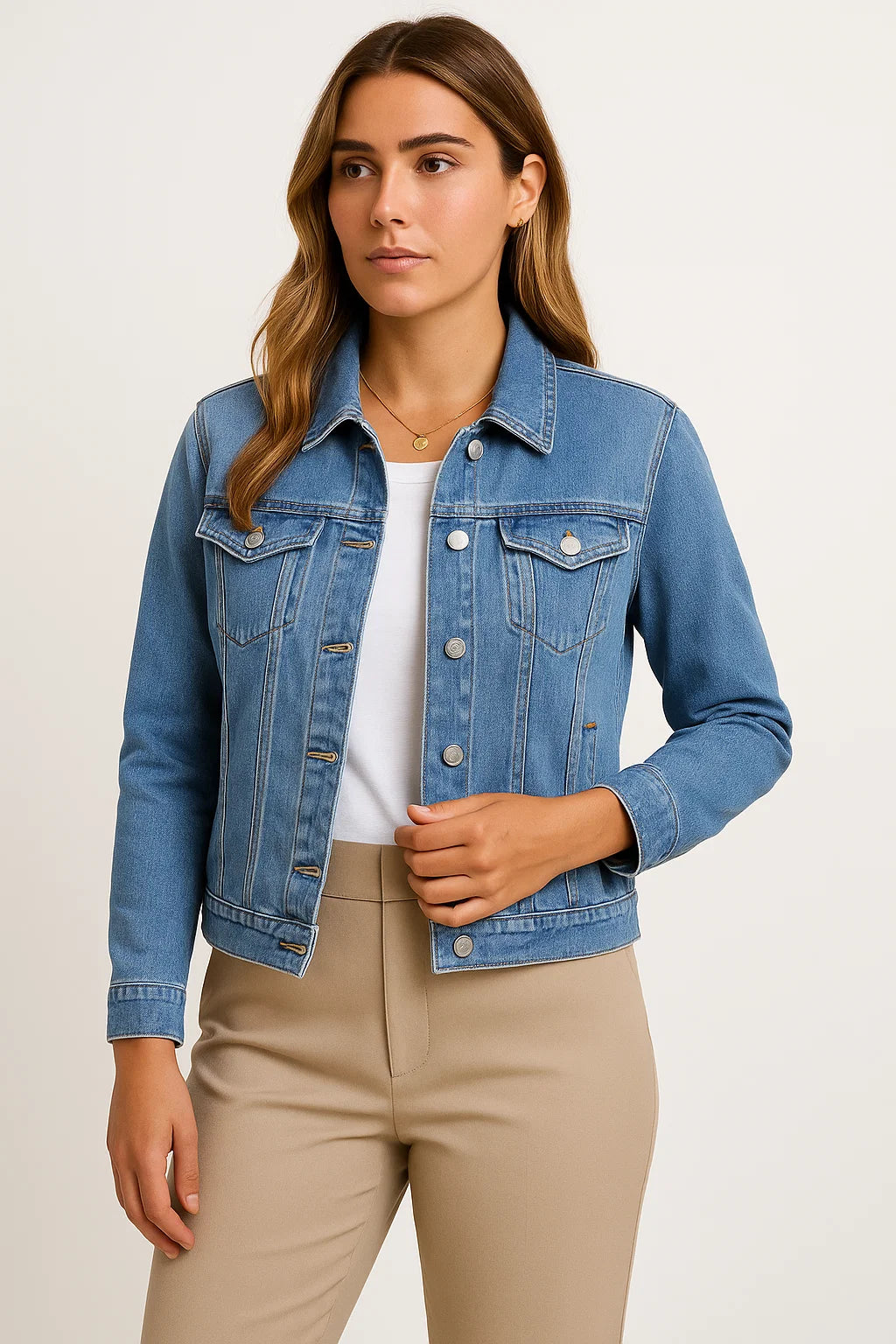 Womens Denim Jacket - Blue Casual Denim with Practical Pockets and Modern Details for Everyday Wear 2