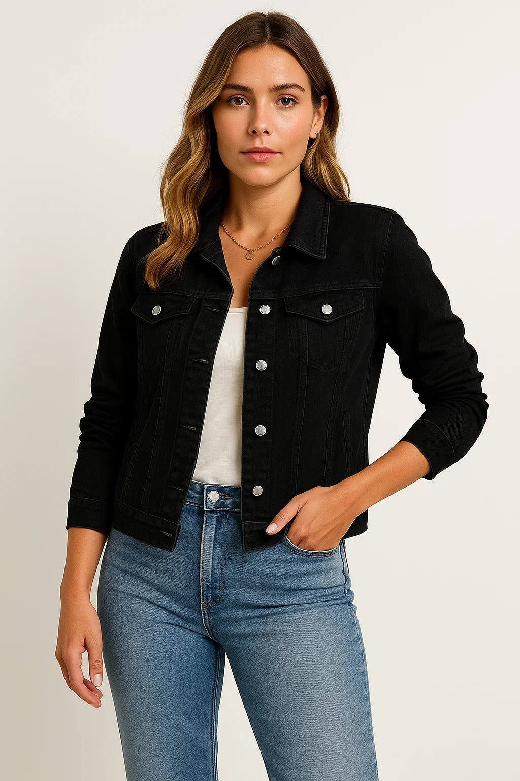 Womens Denim Jacket - Blue Casual Denim with Practical Pockets and Modern Details for Everyday Wear 3