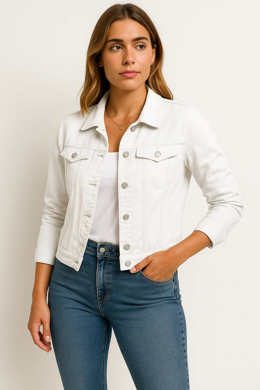 Womens Denim Jacket - Blue Casual Denim with Practical Pockets and Modern Details for Everyday Wear 4