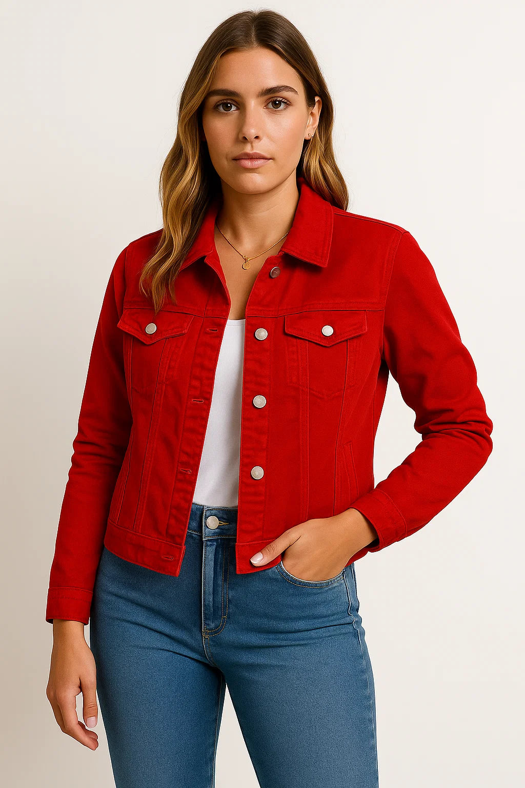 Womens Denim Jacket - Blue Casual Denim with Practical Pockets and Modern Details for Everyday Wear 5