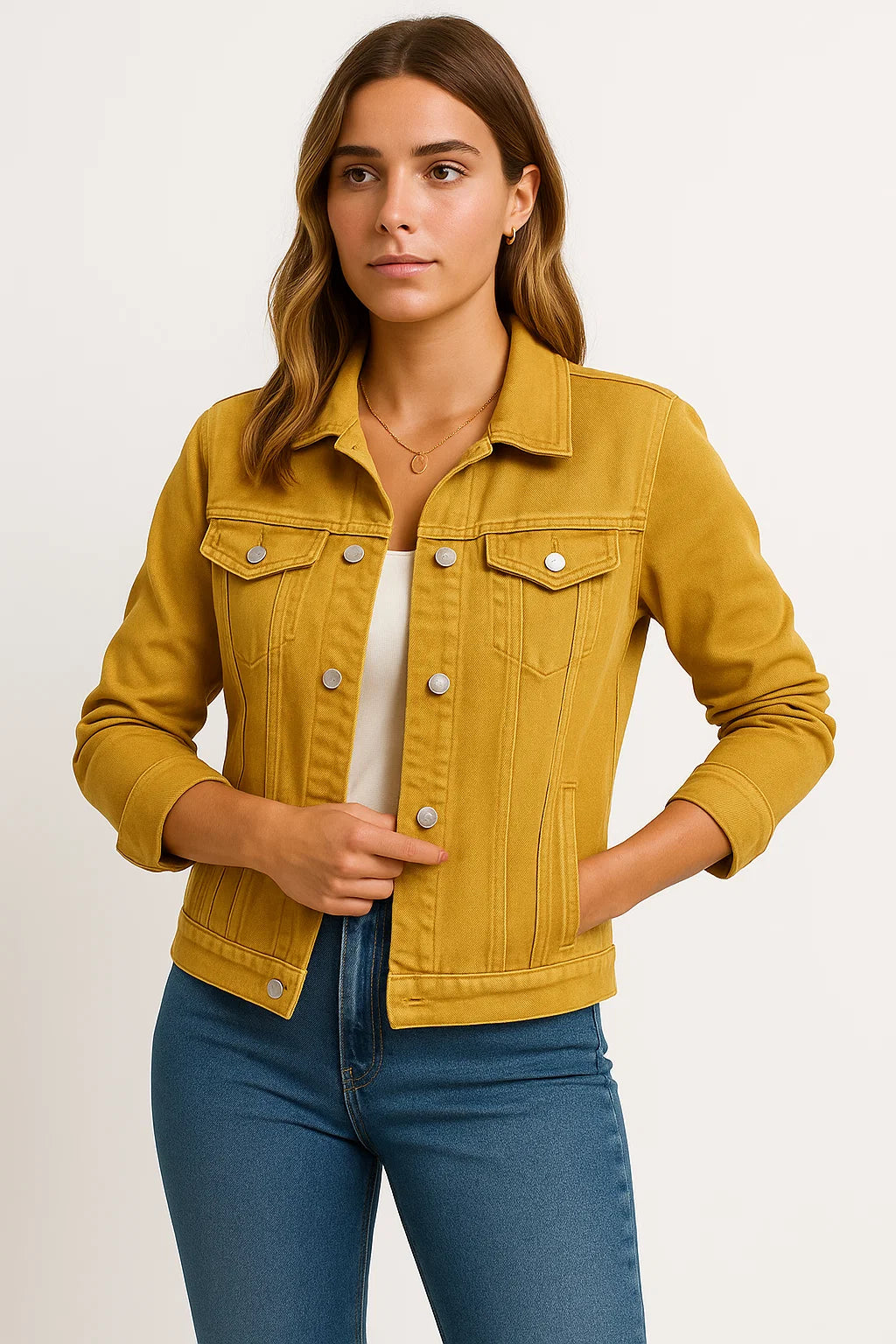 Womens Denim Jacket - Blue Casual Denim with Practical Pockets and Modern Details for Everyday Wear 7