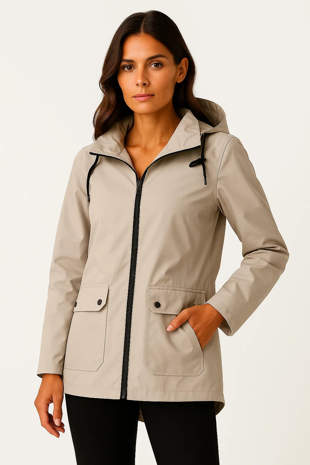 Womens Utility Jacket in Gray with Adjustable Fit, Hood, and Zipper Pockets for Transitional Weather 1