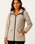 Womens Utility Jacket in Gray with Adjustable Fit, Hood, and Zipper Pockets for Transitional Weather 1
