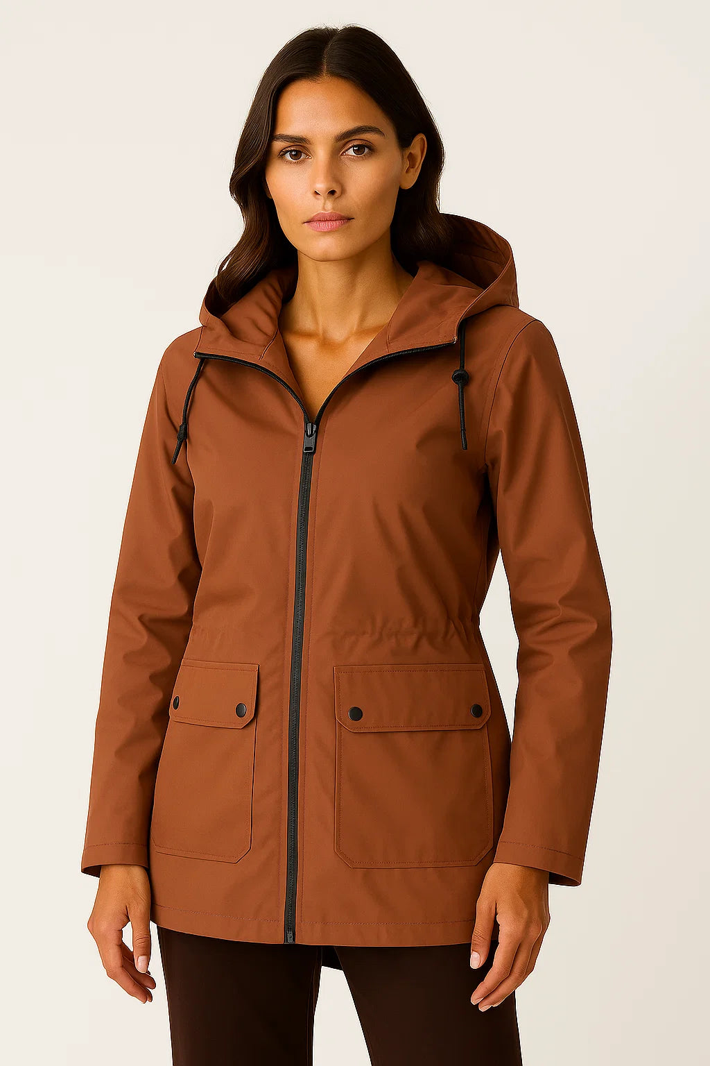Womens Utility Jacket in Gray with Adjustable Fit, Hood, and Zipper Pockets for Transitional Weather 3