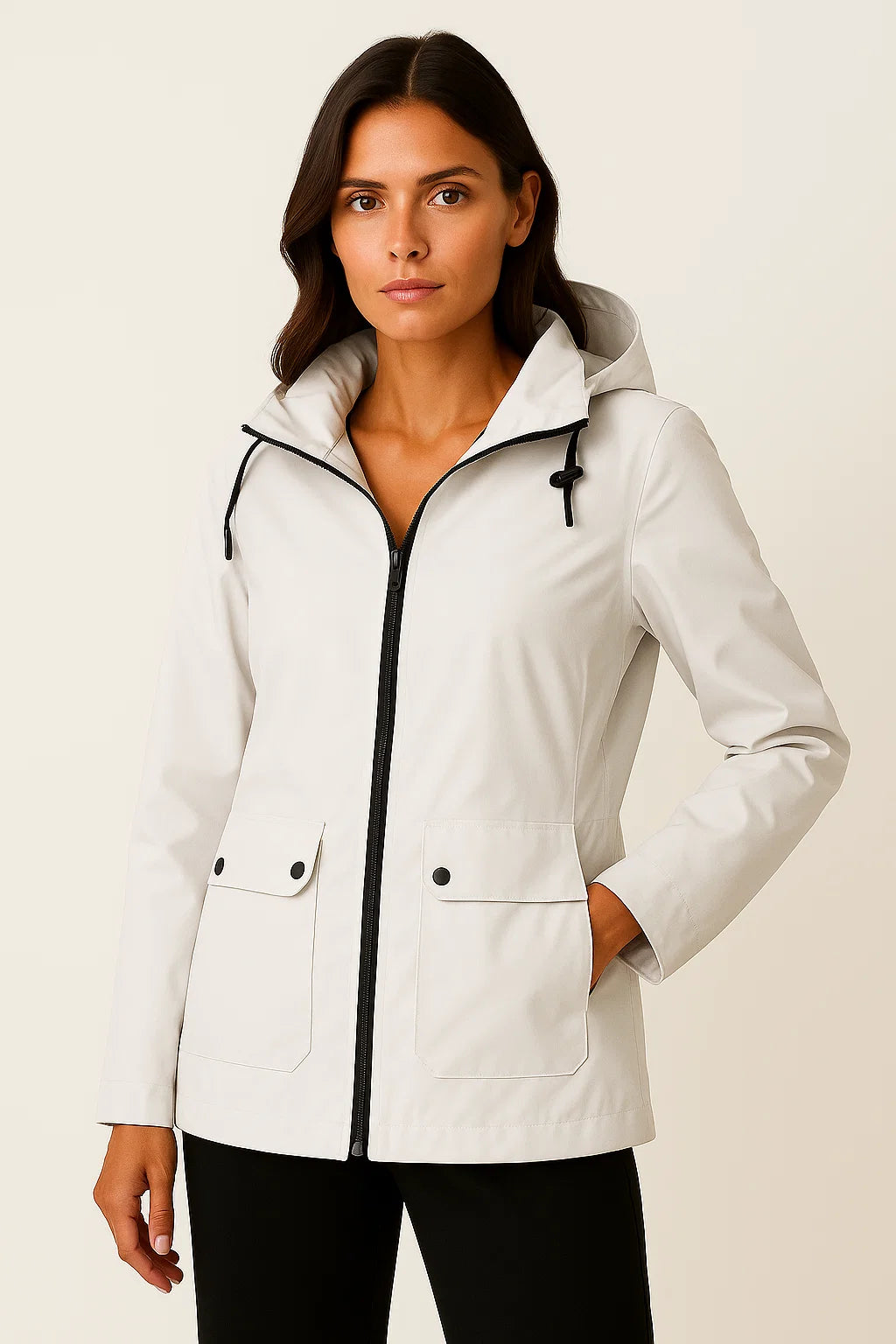 Womens Utility Jacket in Gray with Adjustable Fit, Hood, and Zipper Pockets for Transitional Weather 5
