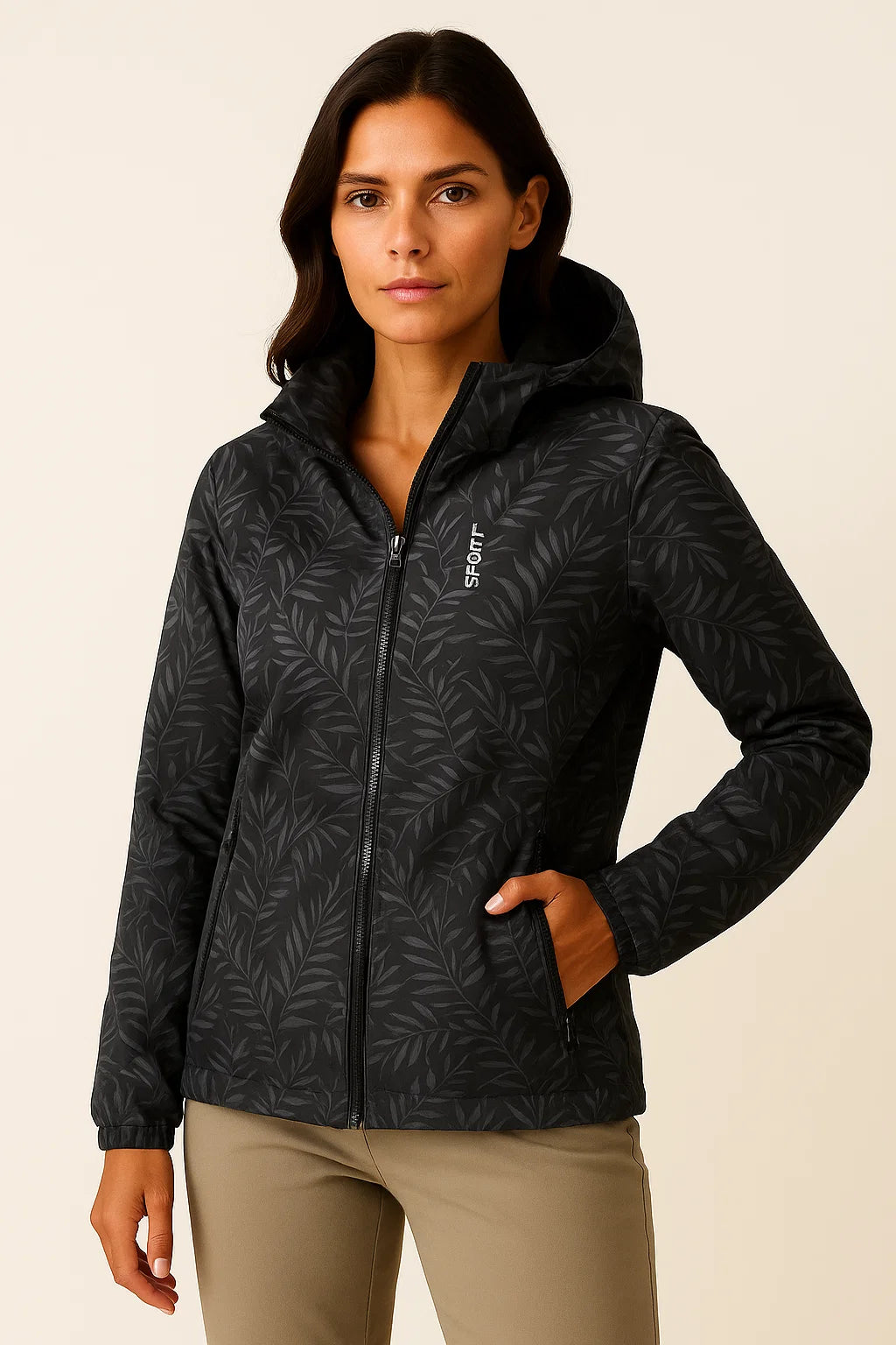 Lightweight Womens Hoodie Zip Jacket with Adjustable Hood and Pockets - Gray Polyester Casual Style 4