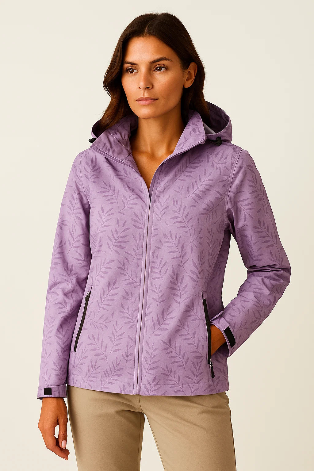 Lightweight Womens Hoodie Zip Jacket with Adjustable Hood and Pockets - Gray Polyester Casual Style 3
