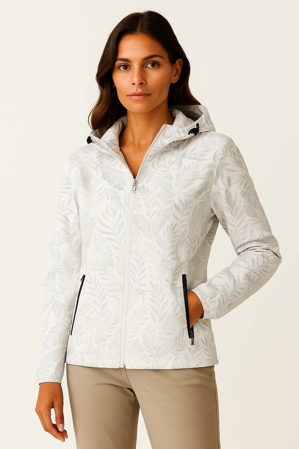 Lightweight Womens Hoodie Zip Jacket with Adjustable Hood and Pockets - Gray Polyester Casual Style 2