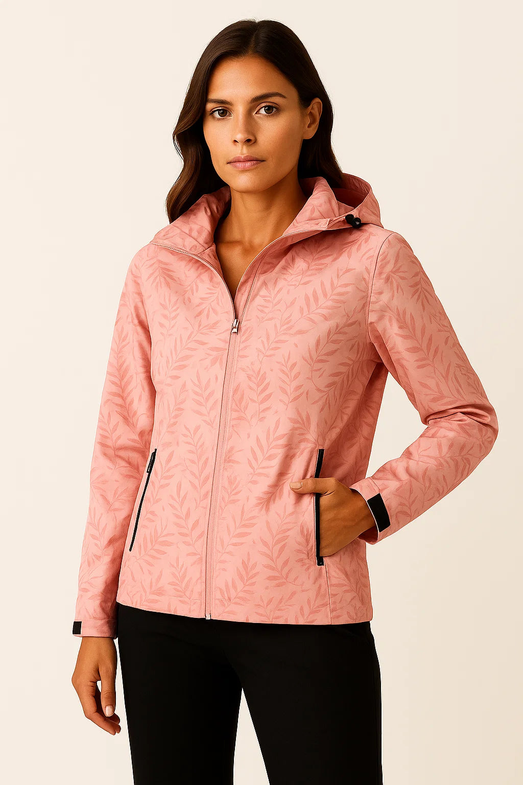 Lightweight Womens Hoodie Zip Jacket with Adjustable Hood and Pockets - Gray Polyester Casual Style 1