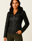 Womens Hoodie Black Soft Zipper Asymmetrical Design Moto Style For Women 3