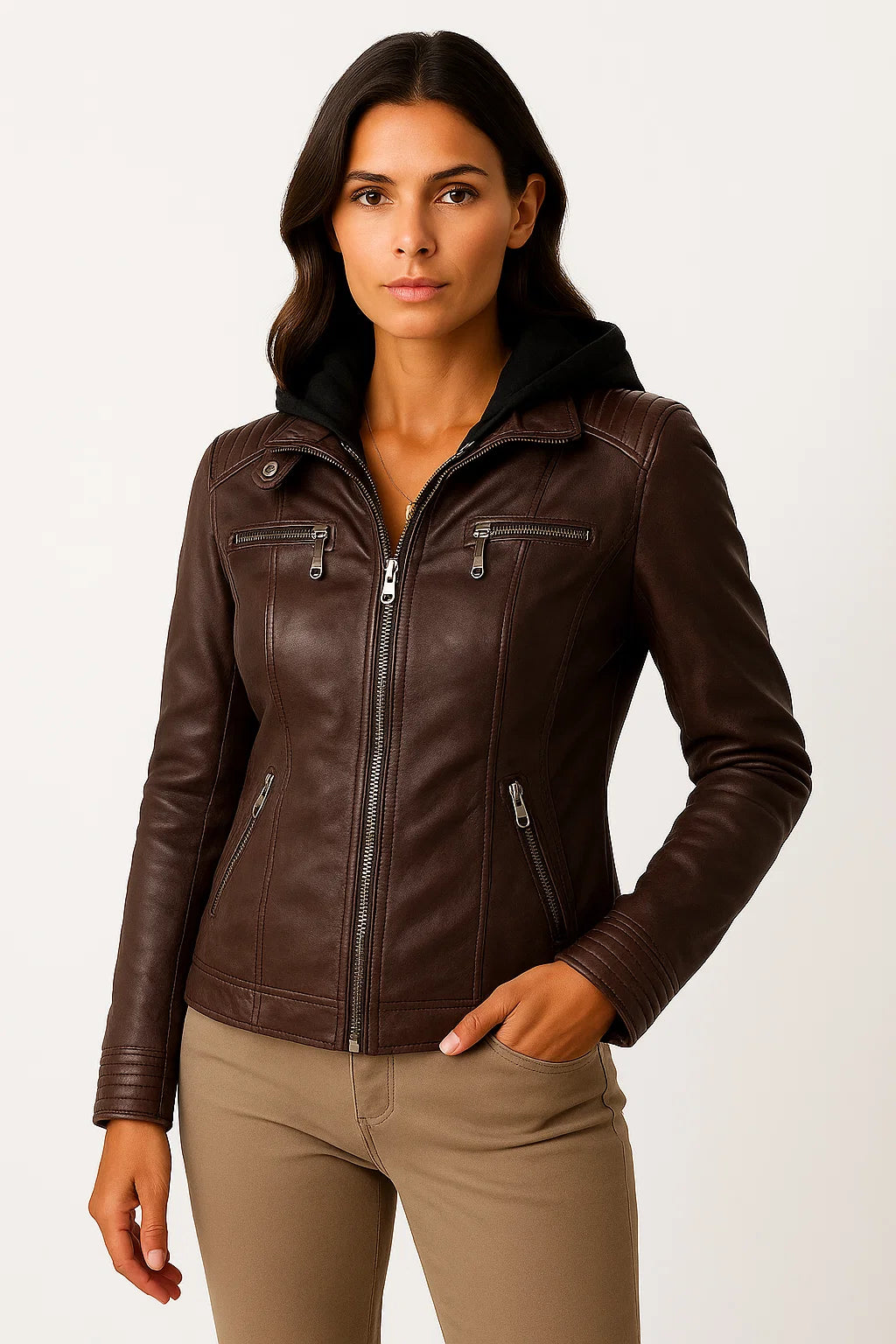 Womens Hoodie Black Soft Zipper Asymmetrical Design Moto Style For Women 5