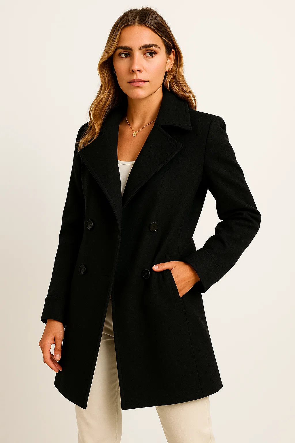 Women's Double-Breasted Grey Trench Coat, Faux Wool Blend A-Line Jacket with Pockets for Fall 4