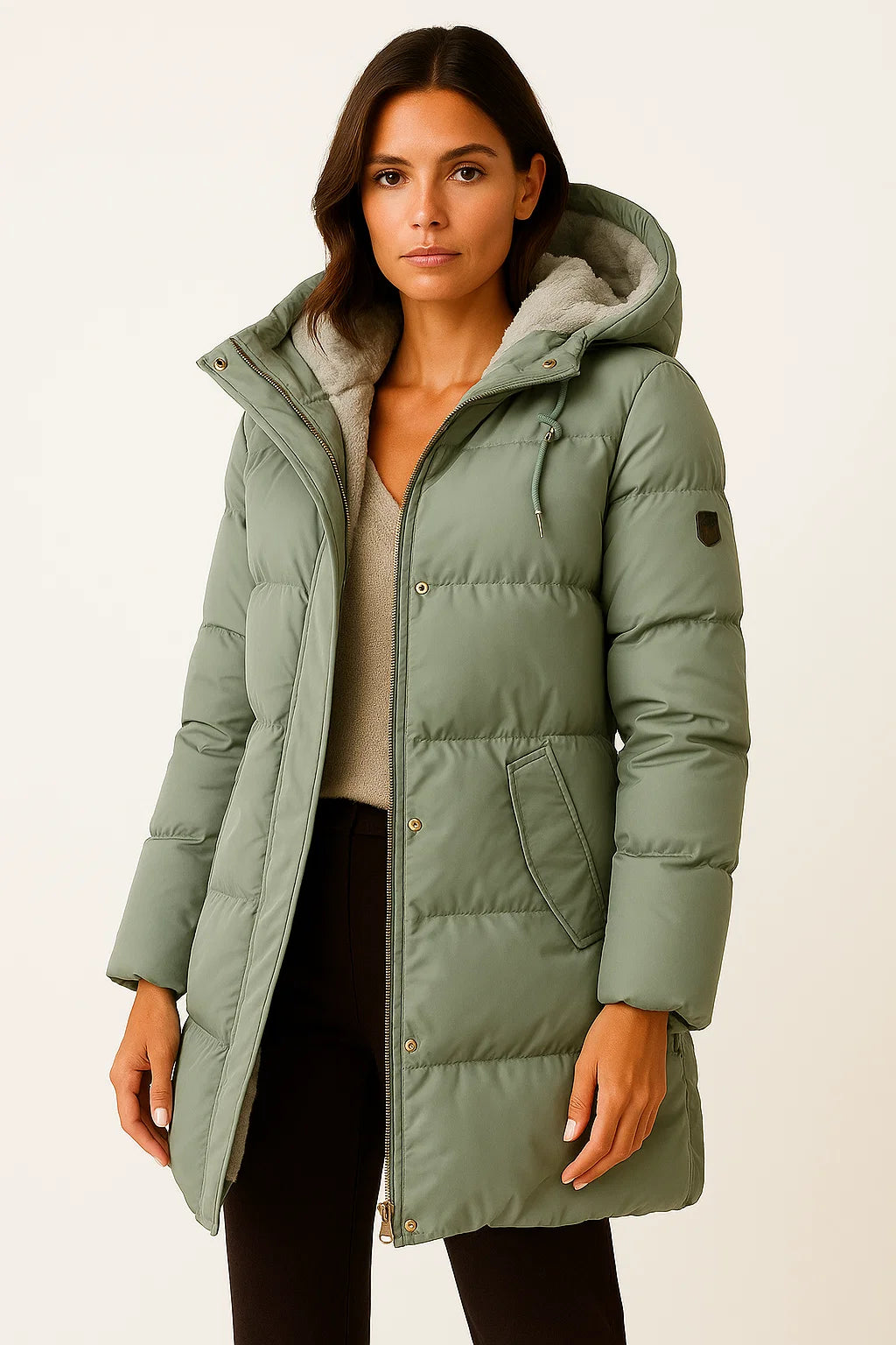 Womens Black Puffer Jacket Insulated Polyester Elegant Design for Fall and Winter 1