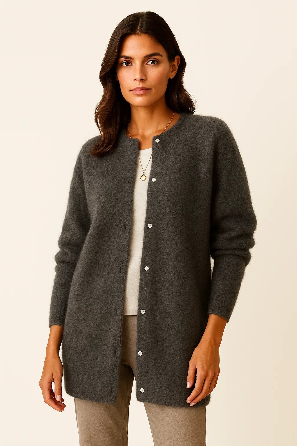 Womens Cardigan Coat Beige Knit Soft Warm Long Elegant With Pockets 4