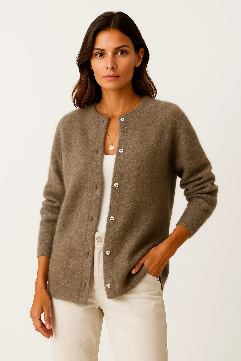Womens Cardigan Coat Beige Knit Soft Warm Long Elegant With Pockets 5