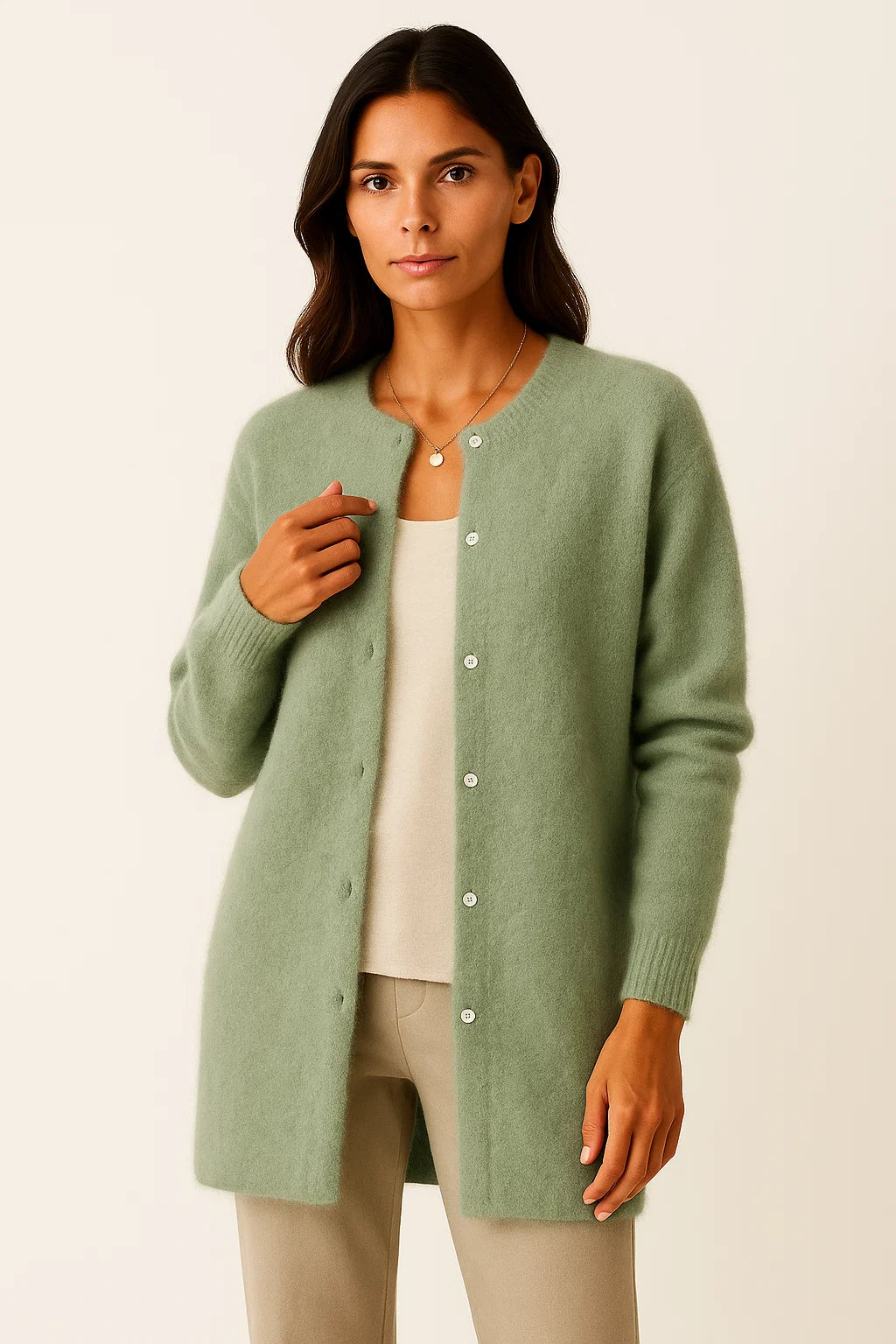 Womens Cardigan Coat Beige Knit Soft Warm Long Elegant With Pockets 6