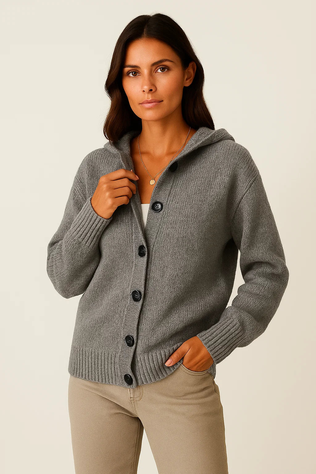Womens Cardigan, Grey Quilted Design with Pockets, Lightweight Cozy Layering Piece for Autumn and Winter 2