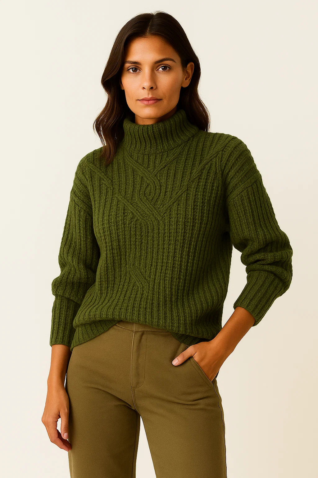 Womens Sweater Beige Cable Knit Soft Relaxed Fit Ideal for Everyday and Layering 1