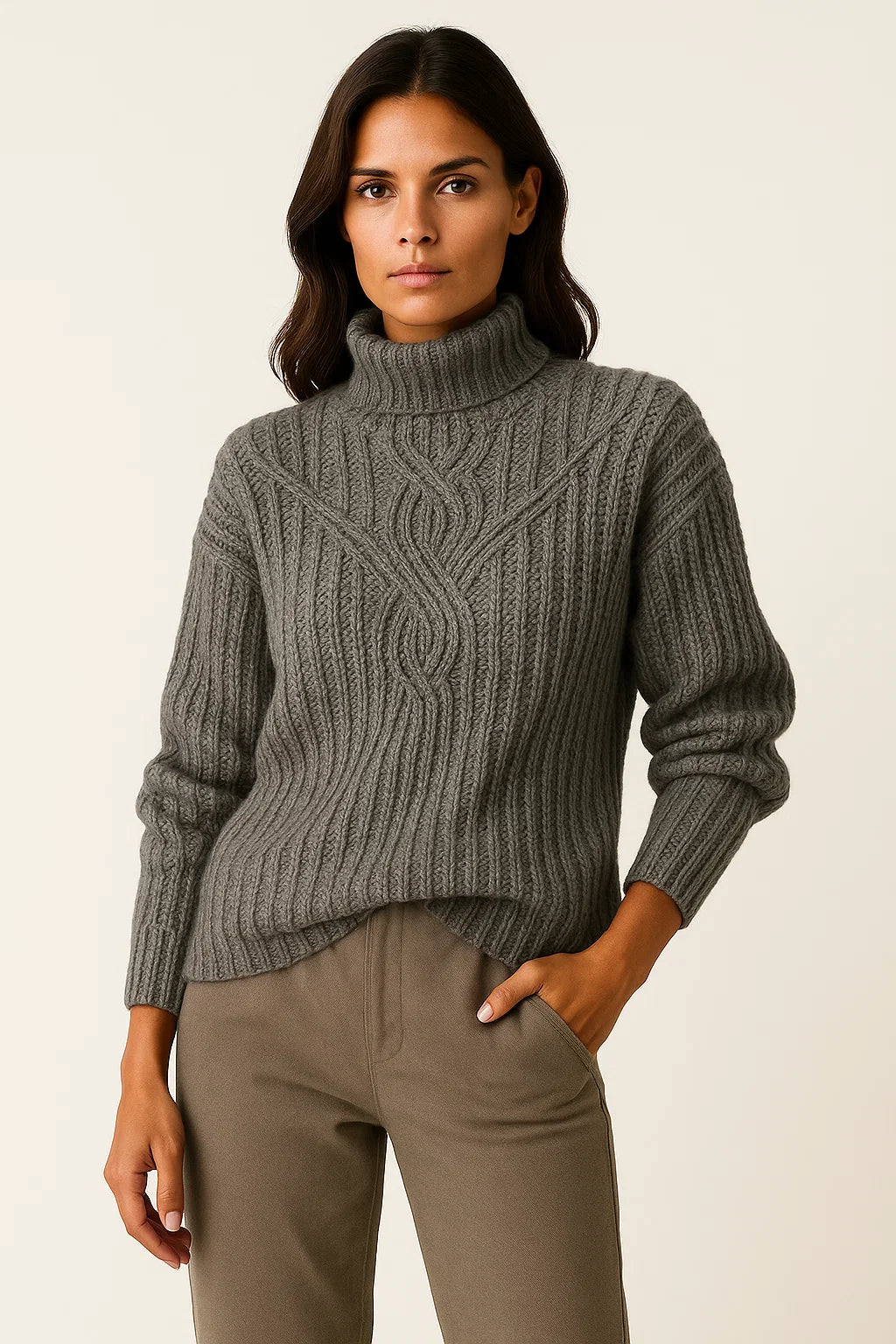 Womens Sweater Beige Cable Knit Soft Relaxed Fit Ideal for Everyday and Layering 4