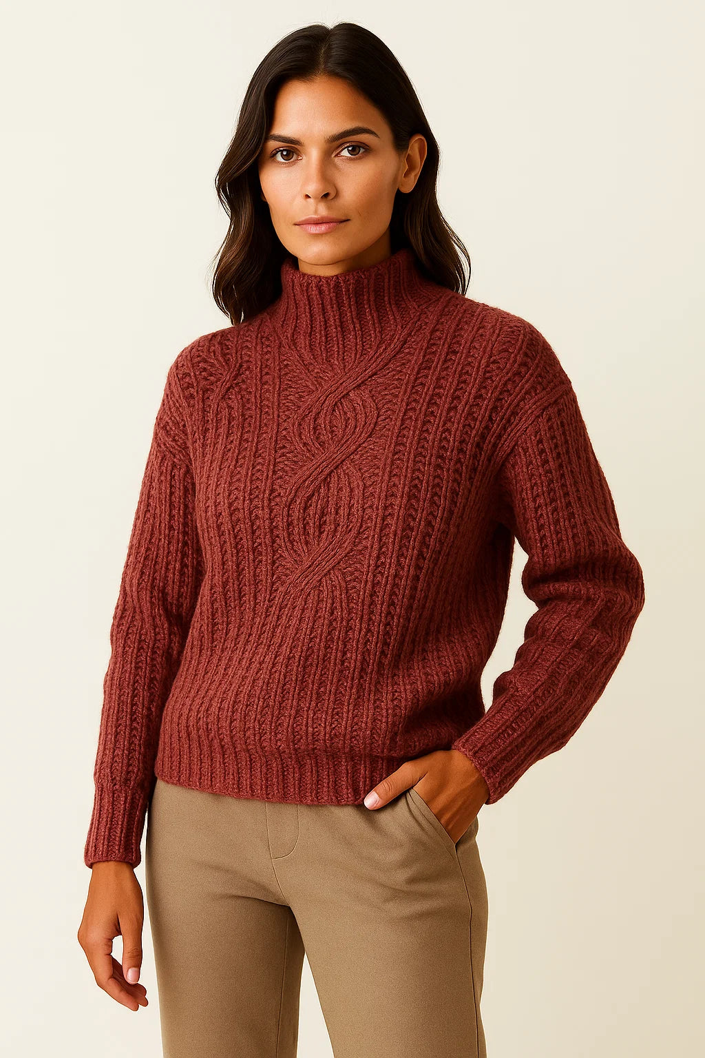 Womens Sweater Beige Cable Knit Soft Relaxed Fit Ideal for Everyday and Layering 3