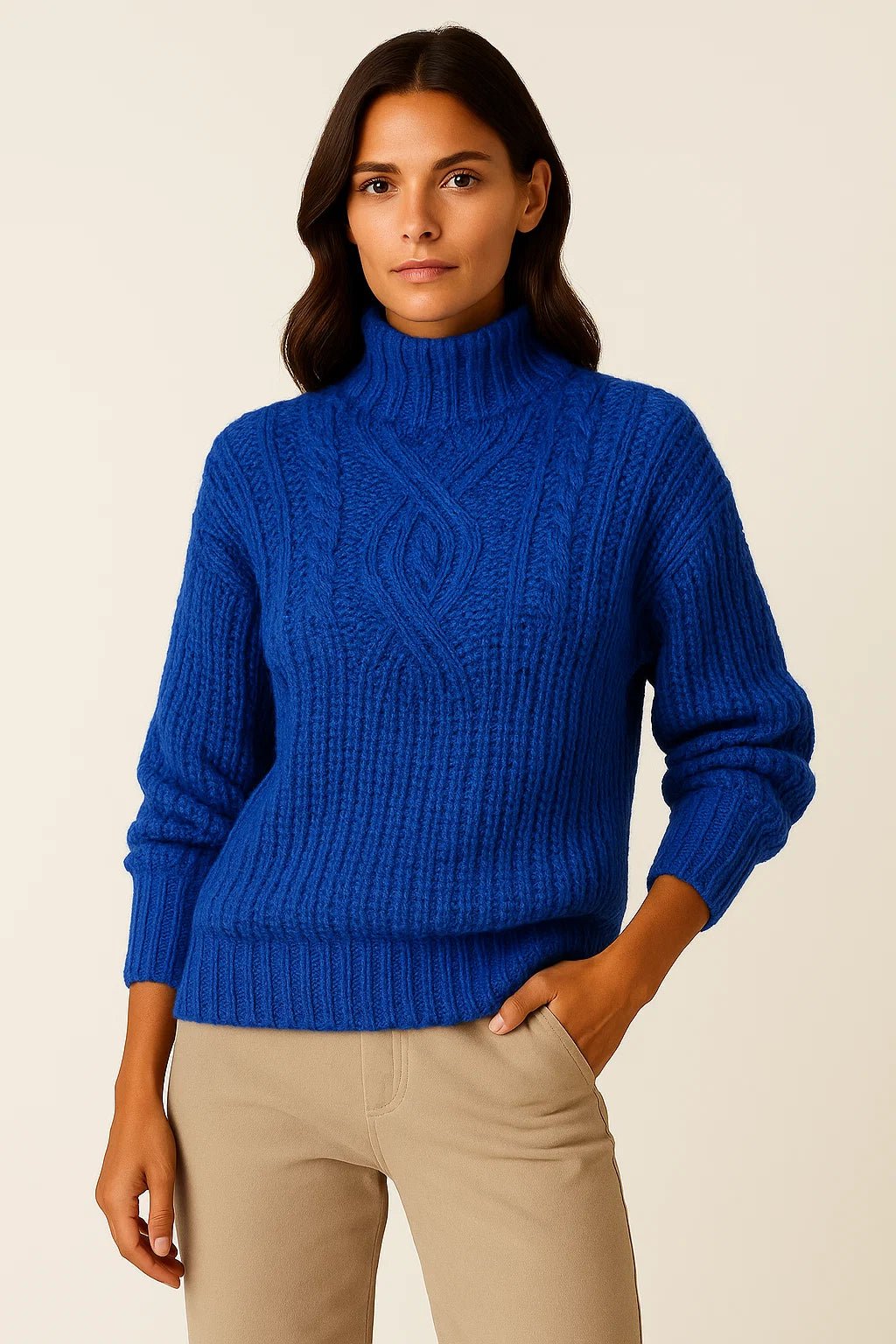 Womens Sweater Beige Cable Knit Soft Relaxed Fit Ideal for Everyday and Layering 5