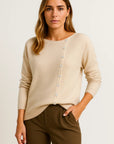 Womens Pullover Gray Cashmere Asymmetrical Button Detail Loose Fit Elegant Casual 2