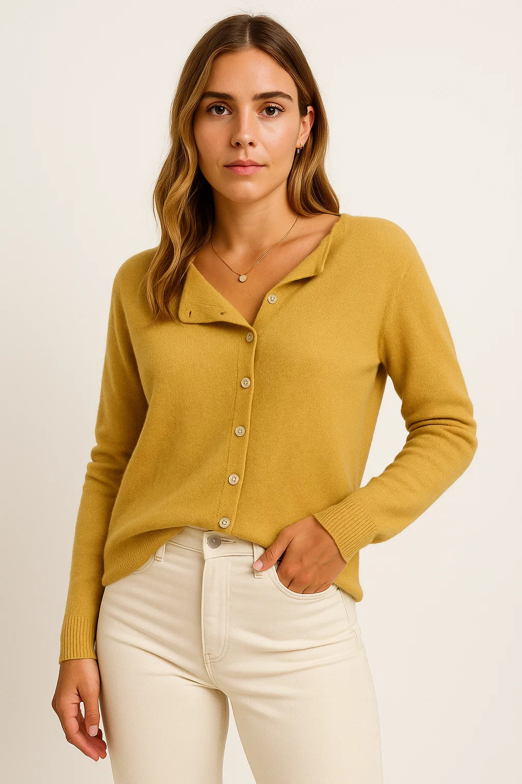 Womens Pullover Gray Cashmere Asymmetrical Button Detail Loose Fit Elegant Casual 3