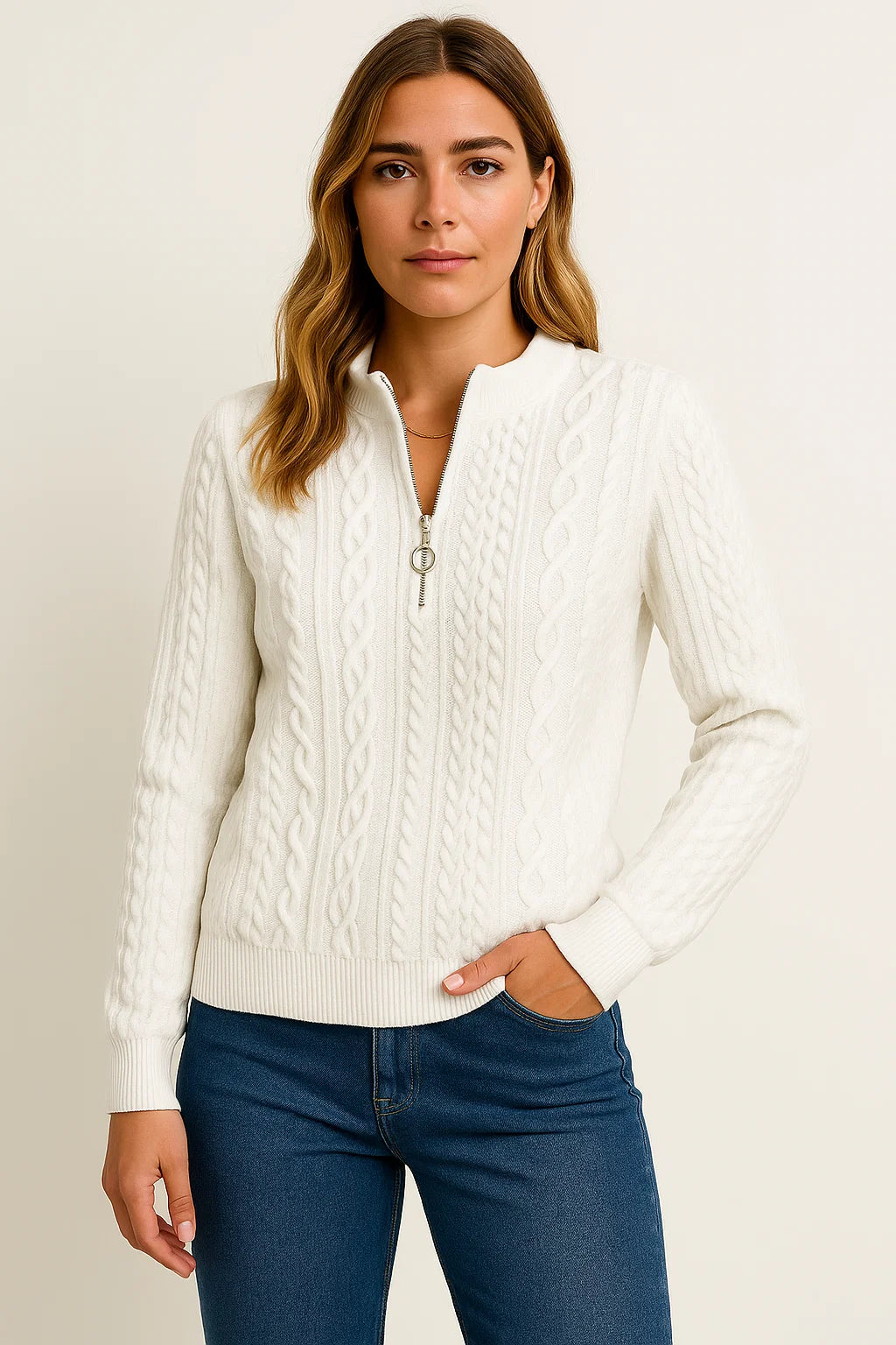 Womens Knitted Pullover Grey Half-Zip Comfortable Regular Fit Timeless Style 1