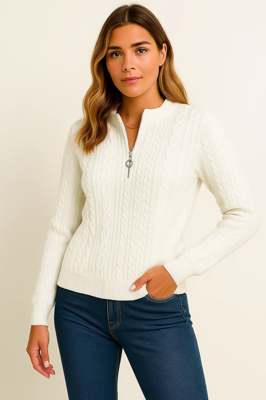 Womens Knitted Pullover Grey Half-Zip Comfortable Regular Fit Timeless Style 2