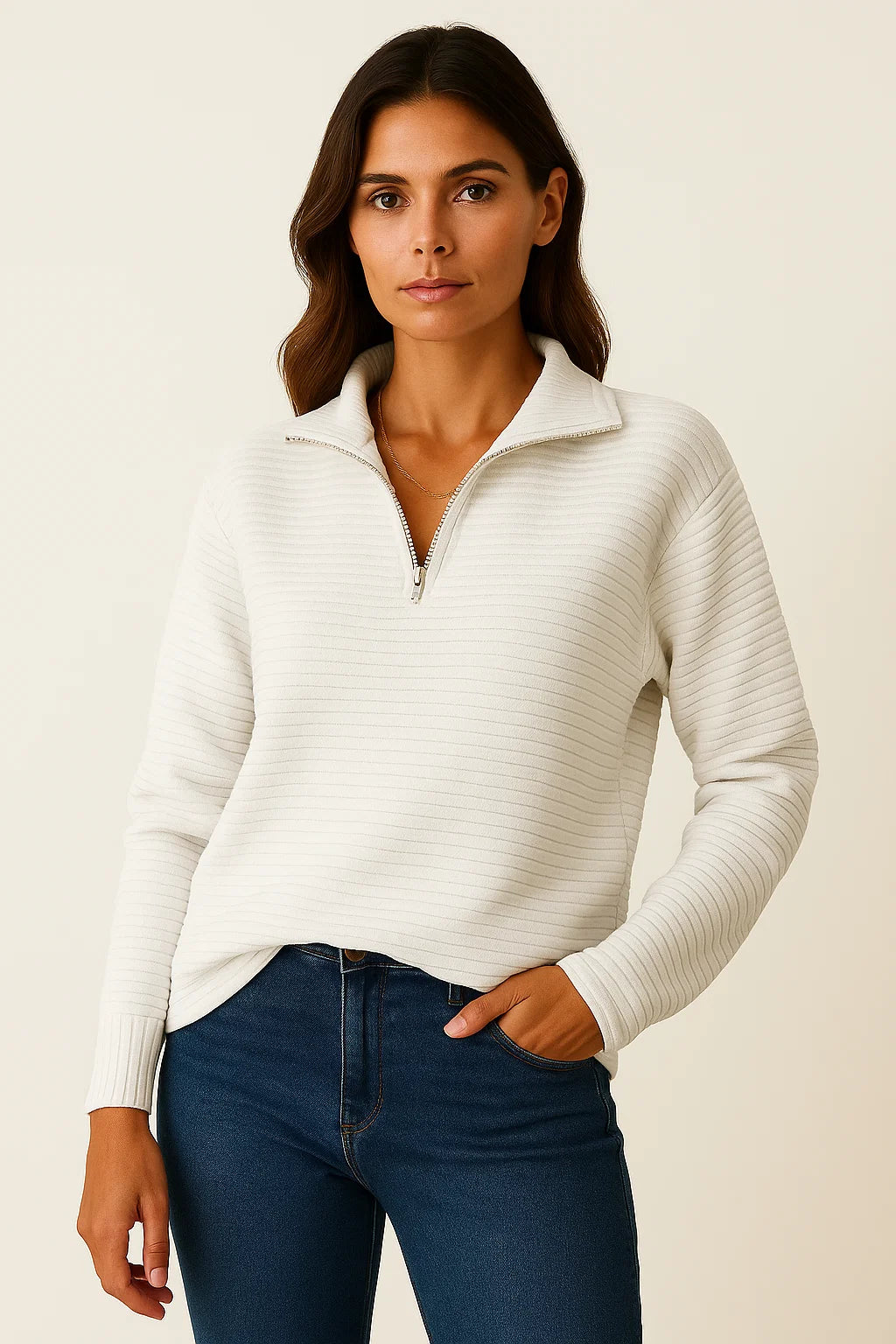 Women's Half Zip Pullover Sweater, Elegant V-Neck Jumper in Black Viscose Elastane for Casual and Formal Wear 1