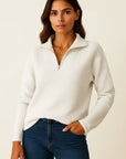 Women's Half Zip Pullover Sweater, Elegant V-Neck Jumper in Black Viscose Elastane for Casual and Formal Wear 1
