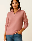 Women's Half Zip Pullover Sweater, Elegant V-Neck Jumper in Black Viscose Elastane for Casual and Formal Wear 2