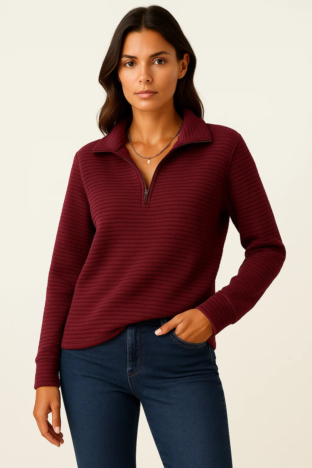 Women's Half Zip Pullover Sweater, Elegant V-Neck Jumper in Black Viscose Elastane for Casual and Formal Wear 5