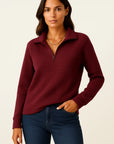 Women's Half Zip Pullover Sweater, Elegant V-Neck Jumper in Black Viscose Elastane for Casual and Formal Wear 5
