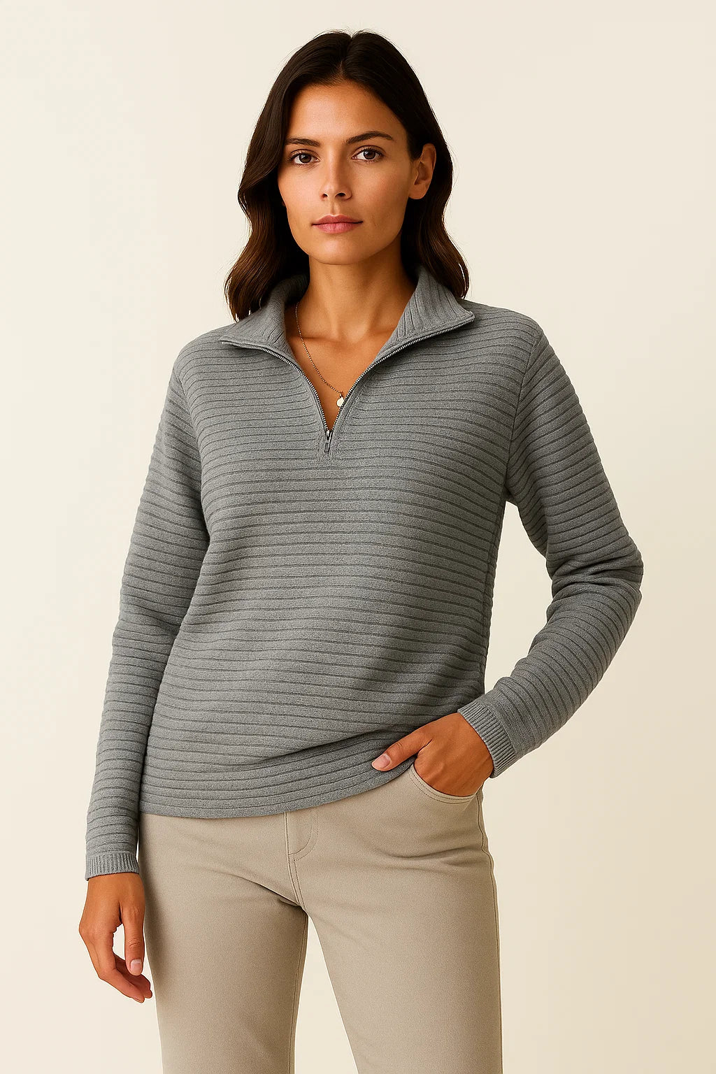 Women's Half Zip Pullover Sweater, Elegant V-Neck Jumper in Black Viscose Elastane for Casual and Formal Wear 3