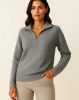 Women's Half Zip Pullover Sweater, Elegant V-Neck Jumper in Black Viscose Elastane for Casual and Formal Wear 3