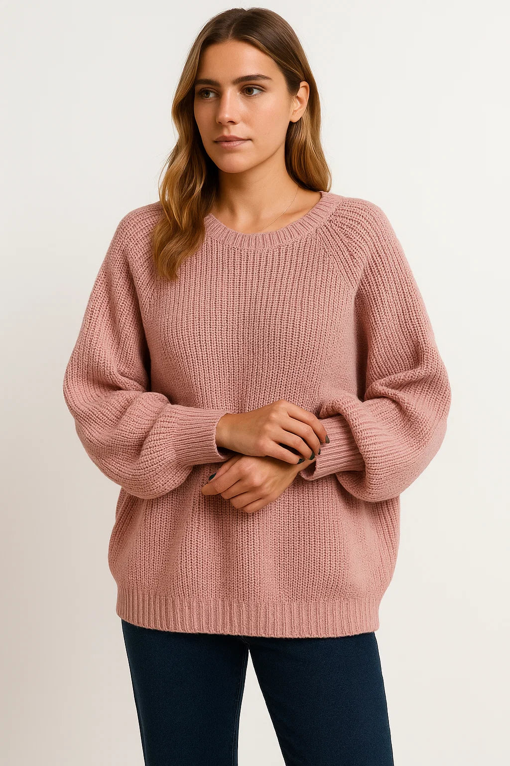 Womens Sweater Gray Loose Fit Soft Casual Style Ribbed 2
