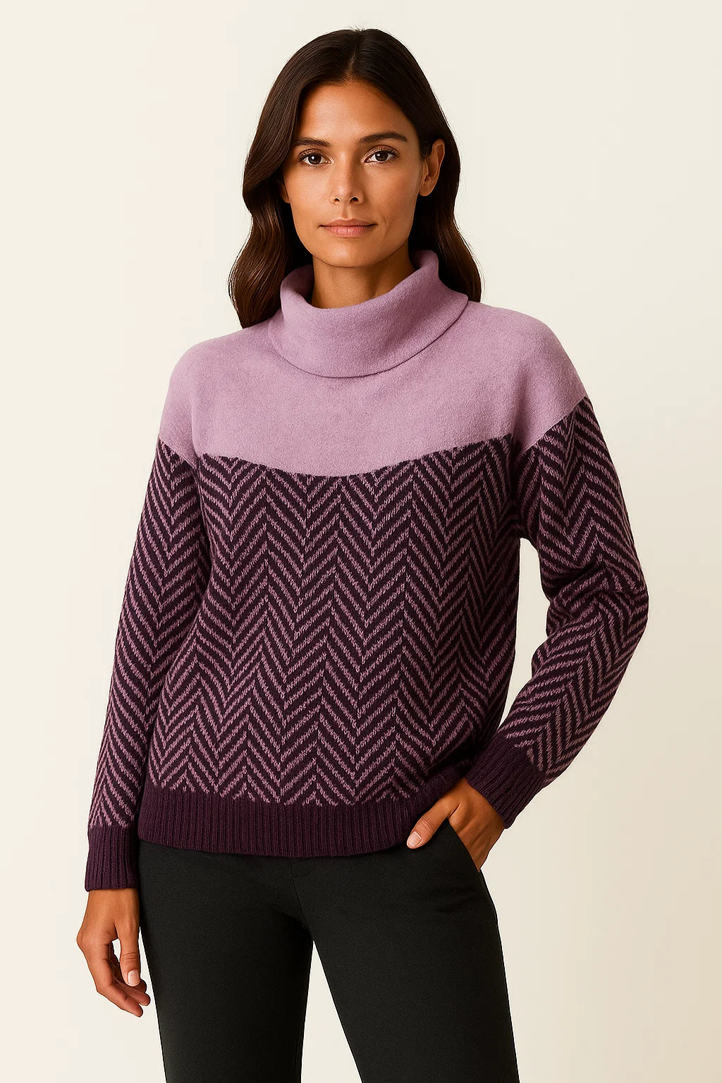 Womens Turtleneck Sweater Beige Wool Comfortable Timeless Design Relaxed Fit 3