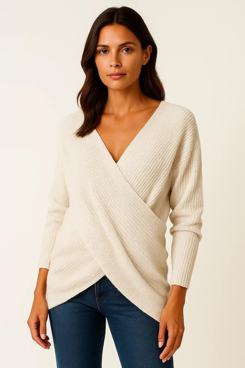 Womens Sweater Beige High Neck Cable Knit Soft Relaxed Fit for Autumn and Winter 6